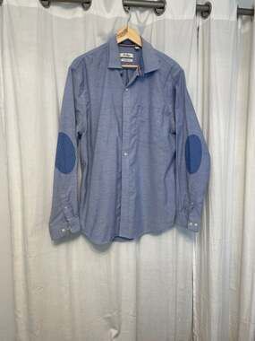 Van Heusen Originals Classic Fit Blue Oxford Shirt with Plaid Elbow Patches
Prep